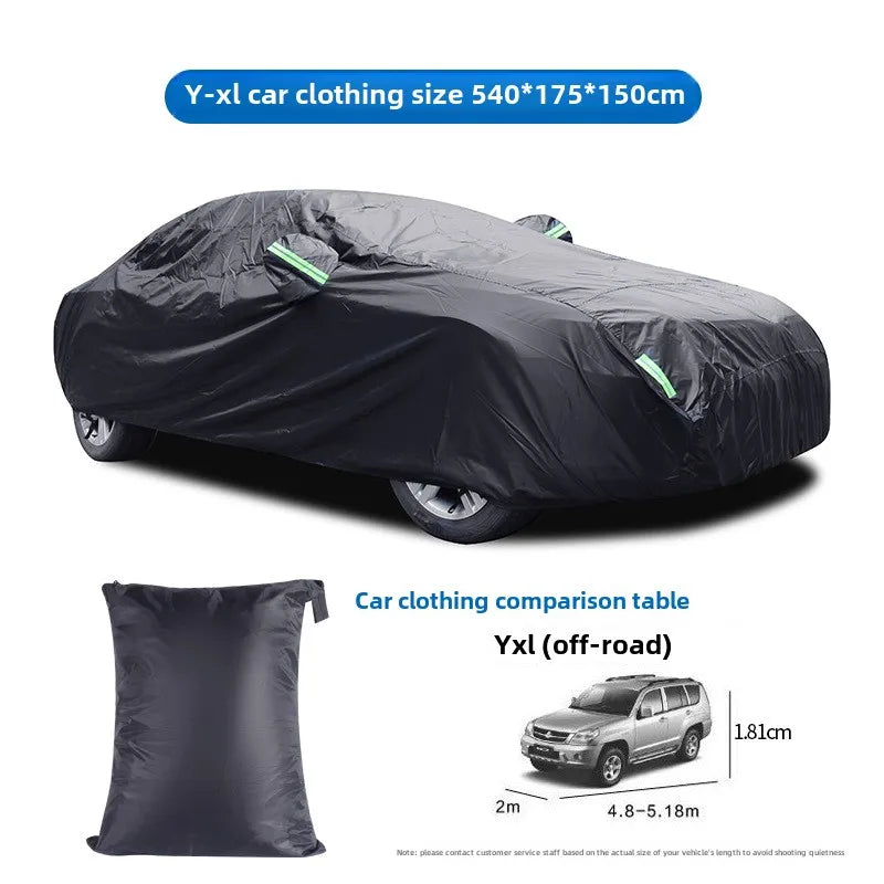 Black Silver Coated Rainproof Sunscreen Reflective Strip Outdoor Sunshade Dust Proof Protection Hatchback Sedan SUV Car Cover