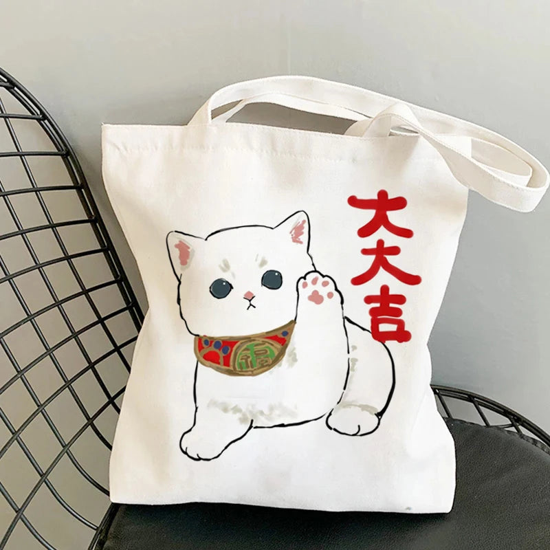 Kawaii Cats Cartoon Manga Tote Bag Beach Bag Shopper Bags Handbags Canvas Shoulder Bags Woman Shopping Bags High Capacity