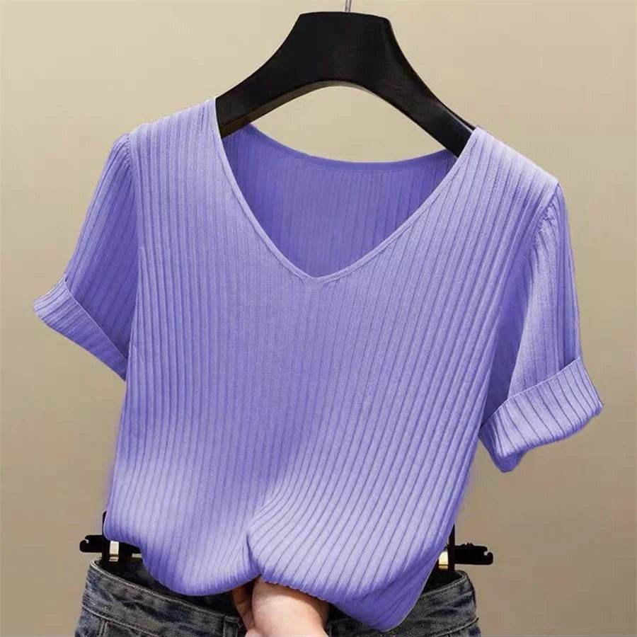 Summer Women's Knitted V-Neck Blouse - P12 Hub Europe
