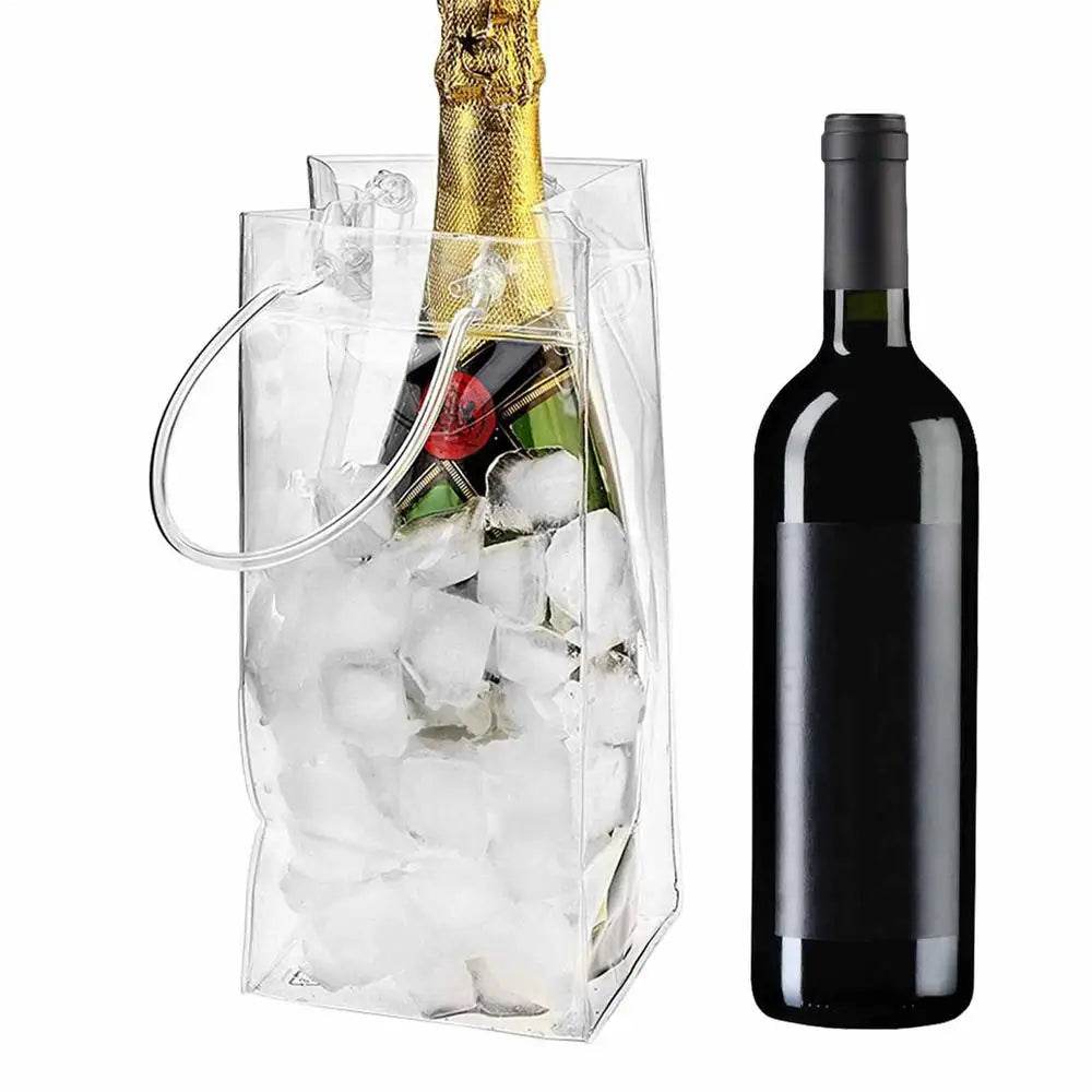 Transparent PVC Leakproof Ice Bag Wine Beer Champagne Bucket Drink Bottle Cool Chiller Foldable Carrying Bags For Party Picnic - P12 Hub Europe
