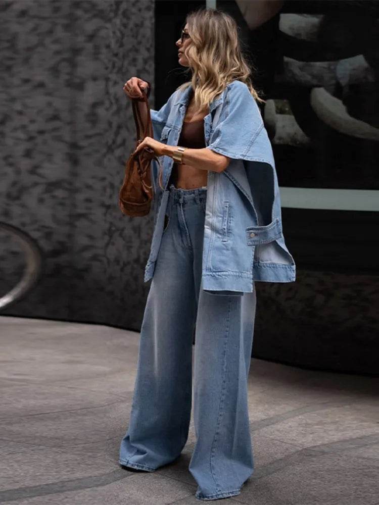 Women's Oversized Denim Two-Piece Set - P12 Hub Europe