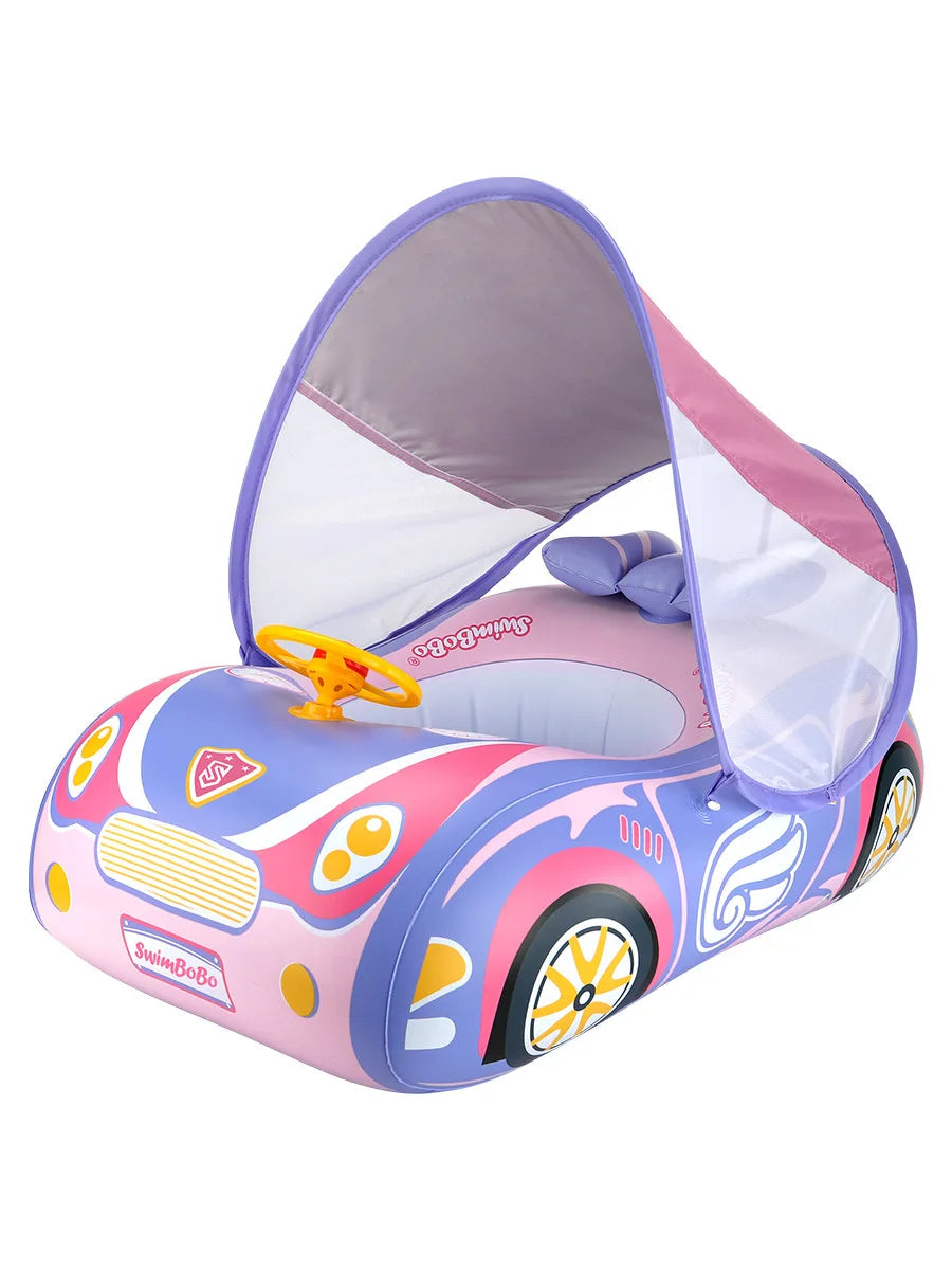 Swimbobo Toddler Pool Float Inflatable Car Baby Swim Float with Adjustable Sun Canopy and Safety Seat Pool Toys for Kids