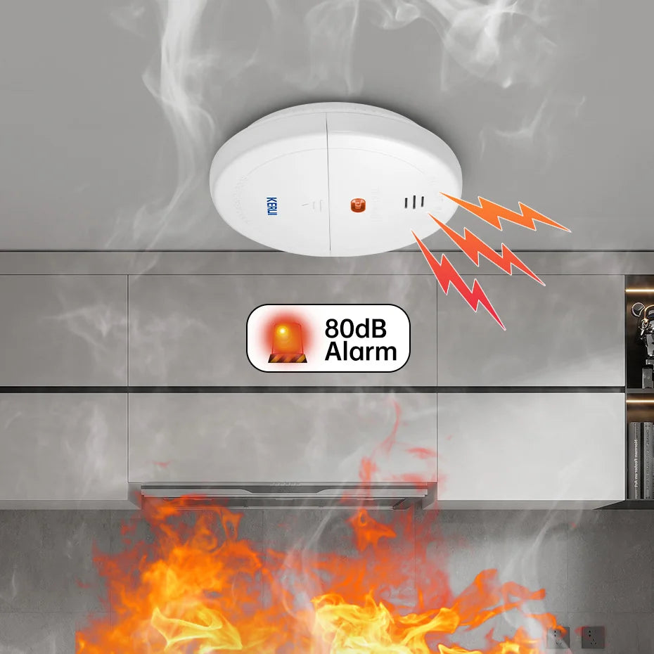 KERUI GS04 433MHz Wireless Smoke Detector Fire Sensor For W181 W204 GSM WiFi Security Home alarm system Auto Dial alarm Systems