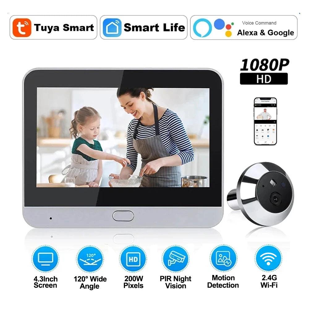 Peephole Camera 1080P WiFi 4.3" Monitor, 5000mAh, Night Vision - P12 Hub Europe