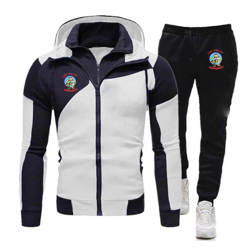 2025 Spring Autumn Man's Breaking Bad LOS POLLOS Logo Print Diagonal Zipper Fashion Packet Hoodies+Hot Sales Sports Pants Suits