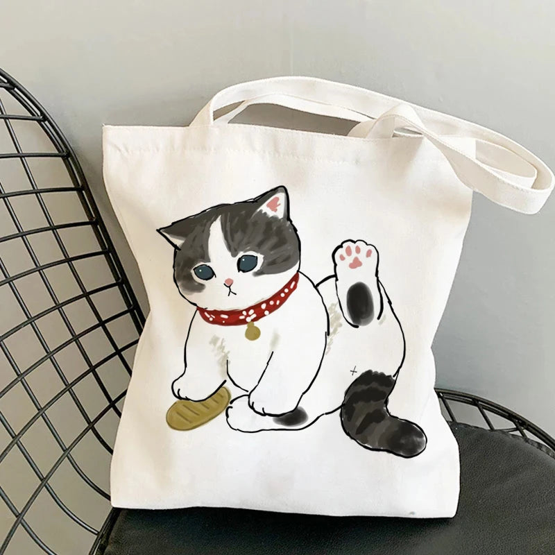 Kawaii Cats Cartoon Manga Tote Bag Beach Bag Shopper Bags Handbags Canvas Shoulder Bags Woman Shopping Bags High Capacity