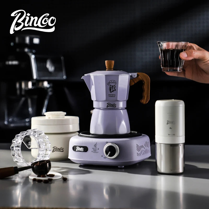 Bincoo Double Valve Moka Pot Espresso Latte Brewing Coffee Extraction Pot Electric Stove Heating 220V Home Barista Accessories