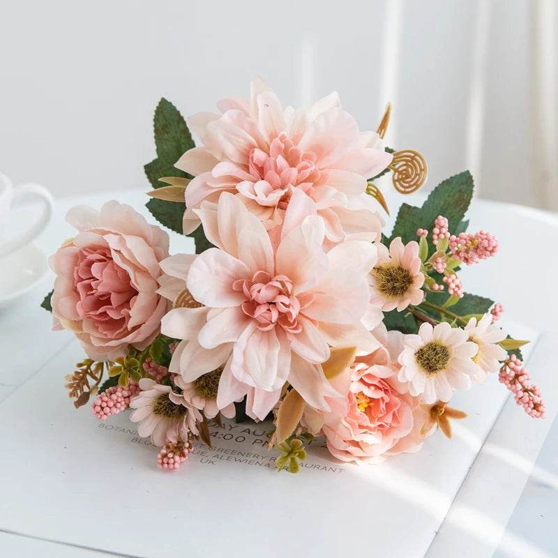 1Pc Hot sale Artificial Flower Silk Dahlia Rose daisy Christmas Home Decoration Bonsai Room Wedding Bridal Bouquet Party Diy box - P12 Hub Europe