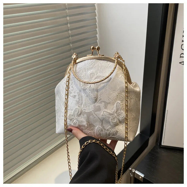Chinese Style Butterfly Embroidery Women's Shoulder Bags Dinner Party Ladies Chain Crossbody Bag Elegant Simple Female Handbags