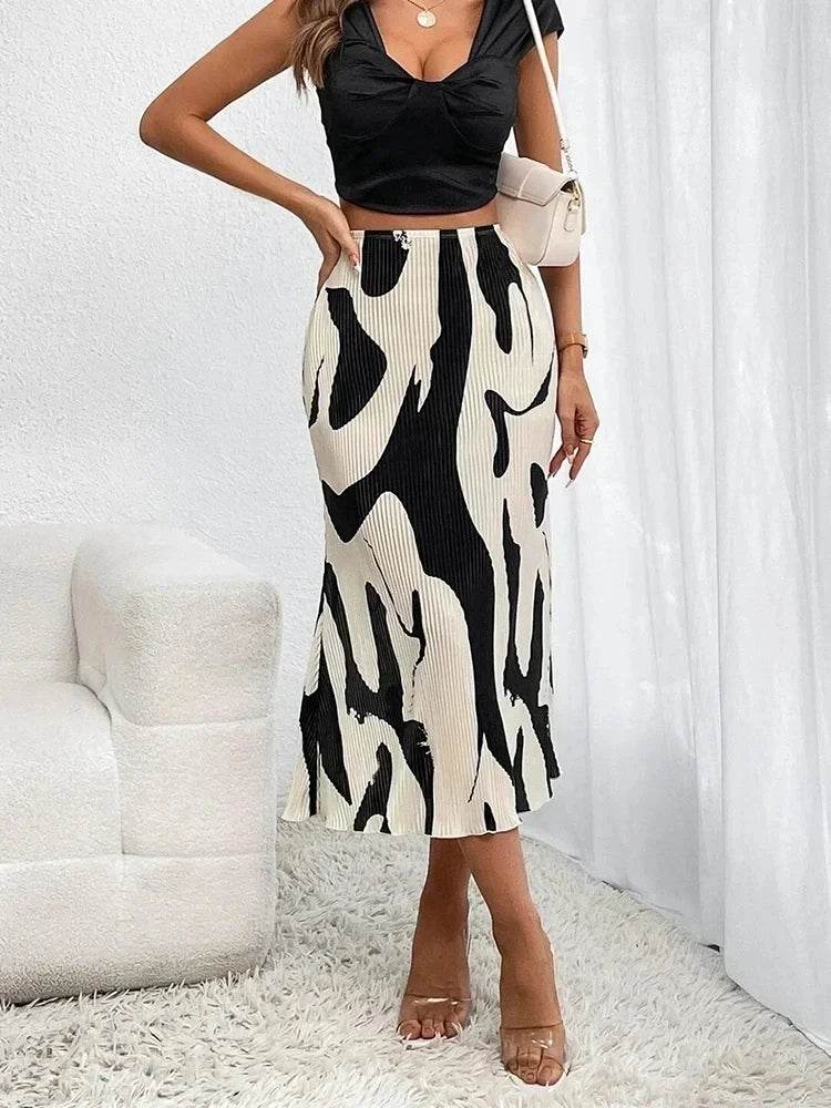 Autumn Pleated Graphic Midi Skirt - P12 Hub Europe