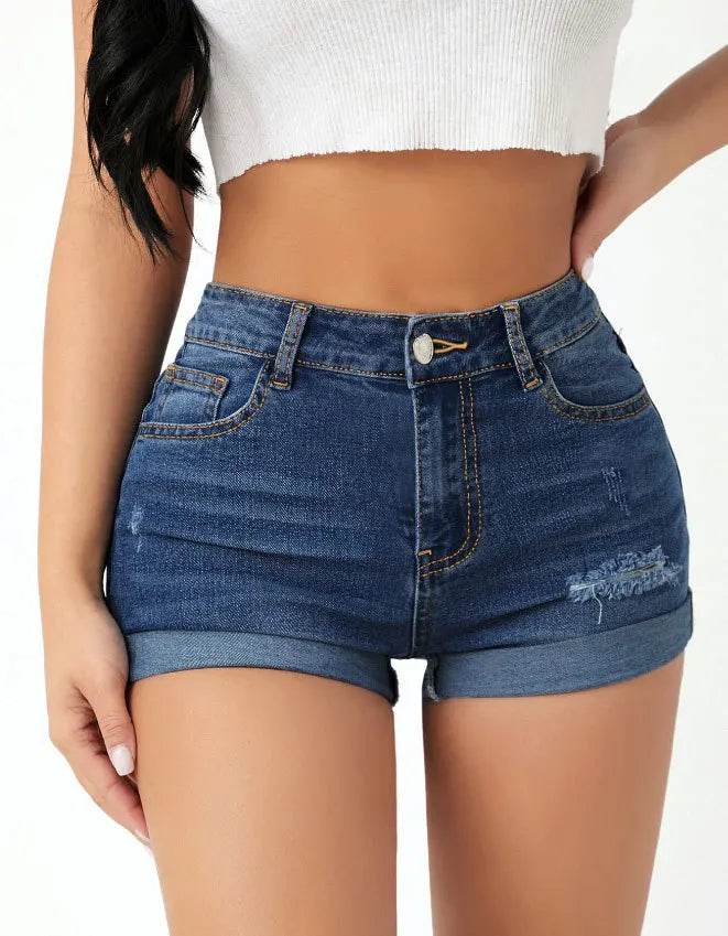 Women's Ripped High-Waist Denim Shorts - P12 Hub Europe