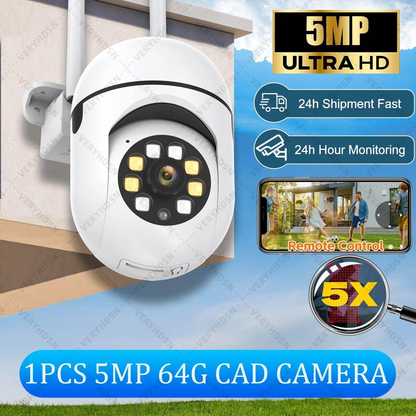 Outdoor Camera 5MP PTZ WiFi 4X Zoom, AI Track, 2-Way Audi - P12 Hub Europe