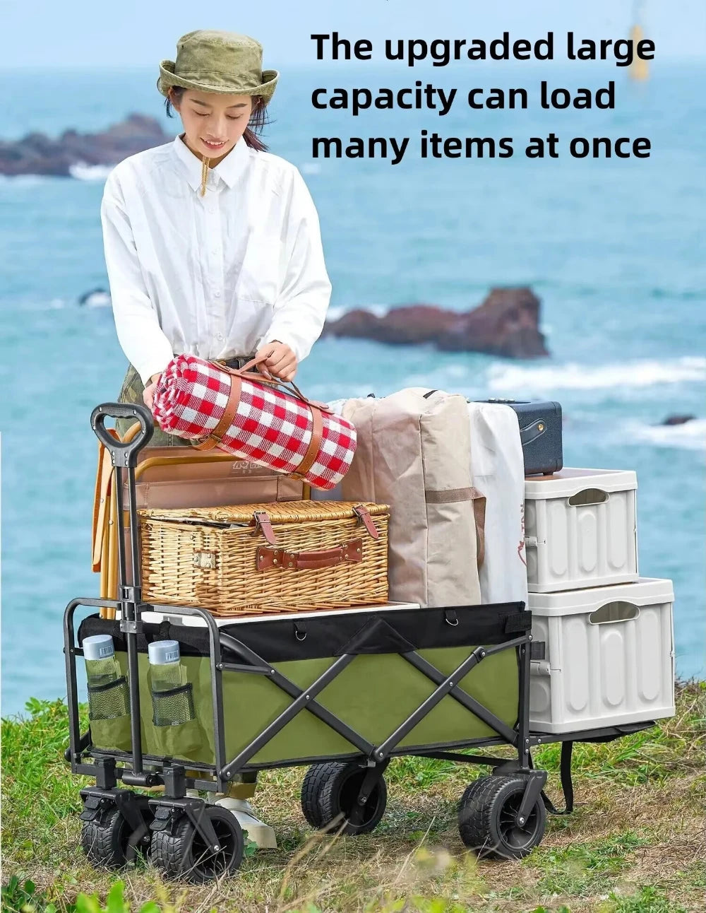 Outdoor Camping Handcart, Foldable Cart With Wheels, Portable Shopping Cart, Expandable Tailboard, Load-bearing Capacity 250kg