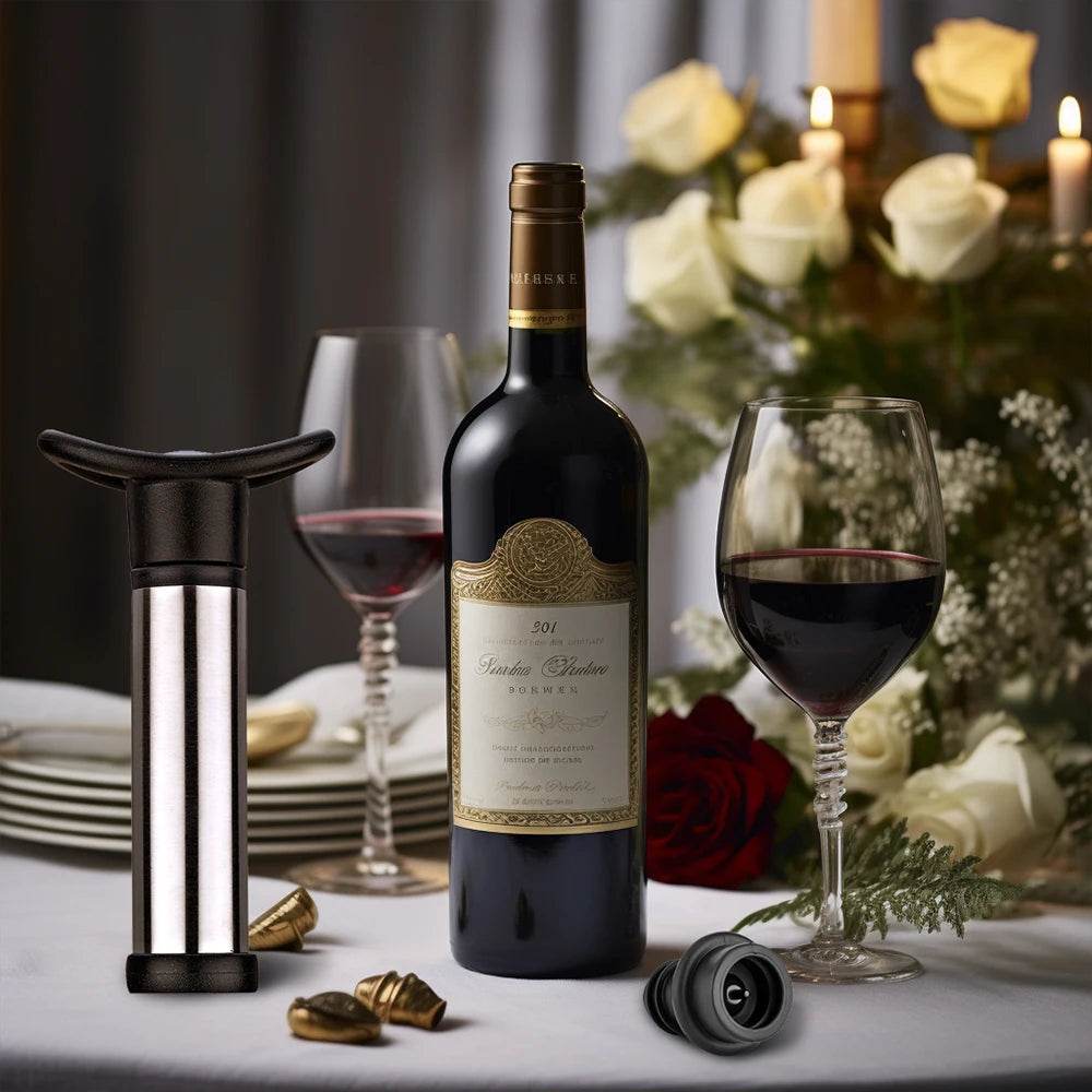 WOTOR Advanced Wine Stoppers Stainless Steel Manual Vacuum Pump Wine Saver Reusable Wine Bottle Stopper Sealer Keep Wine Fresh - P12 Hub Europe