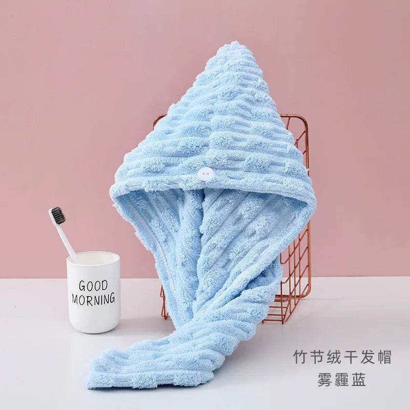 1Pcs Microfiber Quick-dry Hair Towel Cap with Button Super Absorption Bath Hat Fast Drying Hair Drying Wrap Hat Towel for Women - P12 Hub Europe