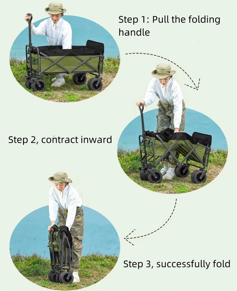 Outdoor Camping Handcart, Foldable Cart With Wheels, Portable Shopping Cart, Expandable Tailboard, Load-bearing Capacity 250kg