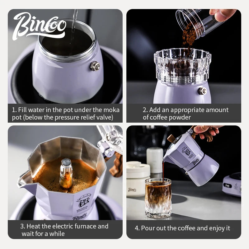 Bincoo Double Valve Moka Pot Espresso Latte Brewing Coffee Extraction Pot Electric Stove Heating 220V Home Barista Accessories