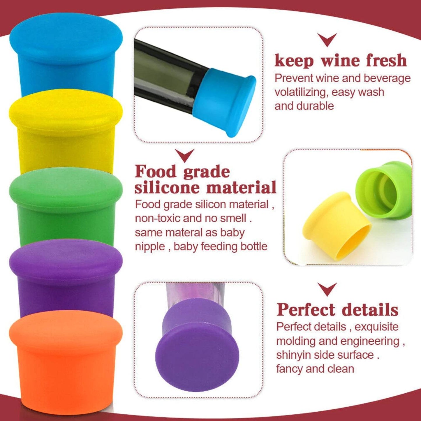 8Pcs Wine Stoppers Reusable Silicone Wine Corks Wine Bottle Stopper Beverages Beer Champagne Sealed Bottle Cap Keep Wine Fresh - P12 Hub Europe