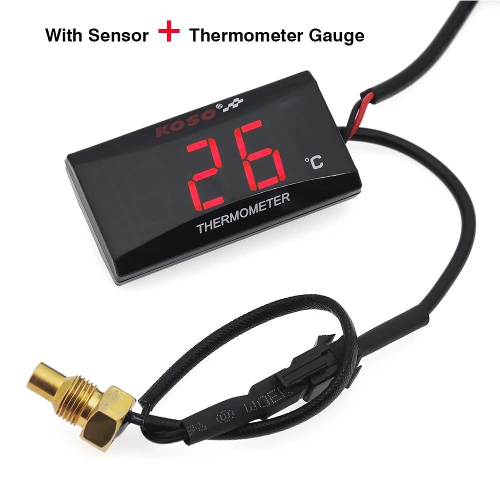 0~120°C Motorcycle LCD Digital Temperature Meter for KOSO Cylinder with Sensor Adapter Universal Water Temp Gauges for Racing