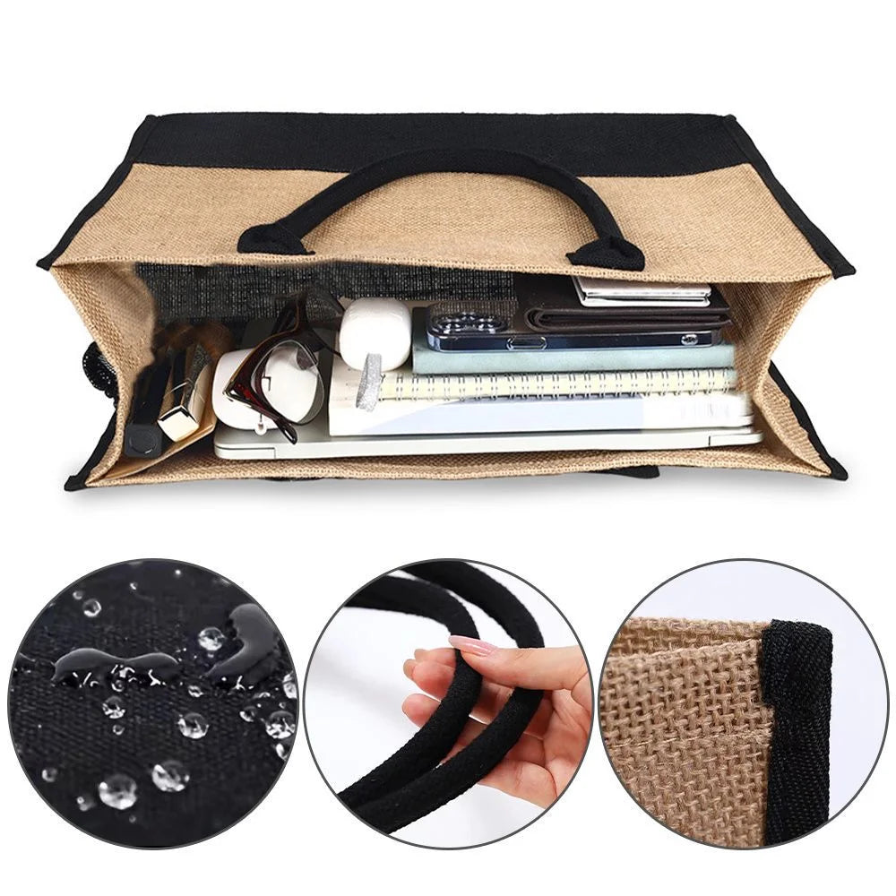 Shopping Bag Burlap Tote Bag Jute Bags Lightweight Handbag Portable LargeCapacity Women Grocery Organizer Garland Letter Pattern