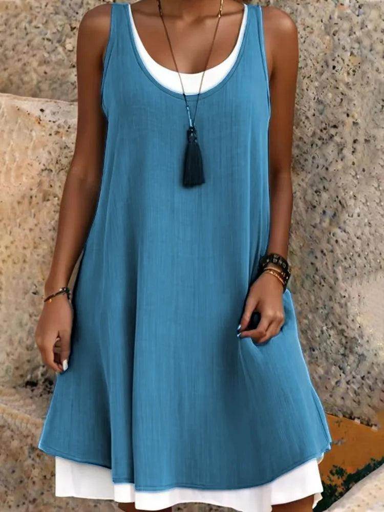 Sleeveless Casual Dress Fake Two Piece Loose Fit - P12 Hub Europe