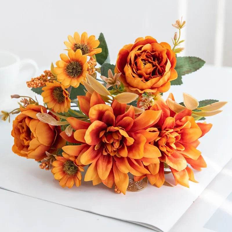 1Pc Hot sale Artificial Flower Silk Dahlia Rose daisy Christmas Home Decoration Bonsai Room Wedding Bridal Bouquet Party Diy box - P12 Hub Europe