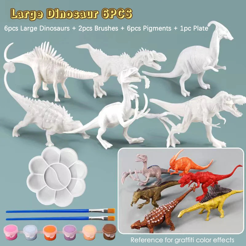 6pcs/8pcs, DIY Coloring Dinosaur Toys, Graffiti White Model Paintable Toy, Children's Creative Fill-in-the-Blank Puzzle Toy Gift