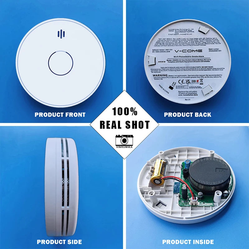 Super Thin WiFi Tuya Smart Smoke Detector Built-in 10 Year Battery Home Safety Parlor Child Room Shop Fire Sound Alarm Sensor