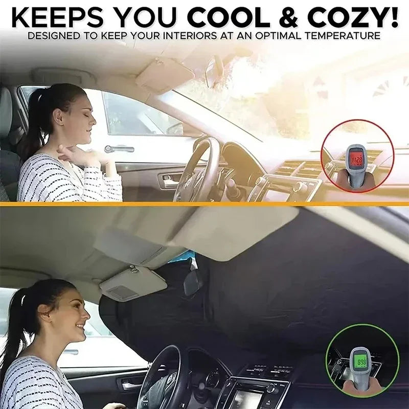 Silver Coated Double Circle Car Sunshade Summer Sunshade and Sunscreen Cloth Universal Foldable Storage for Car Front Windshie