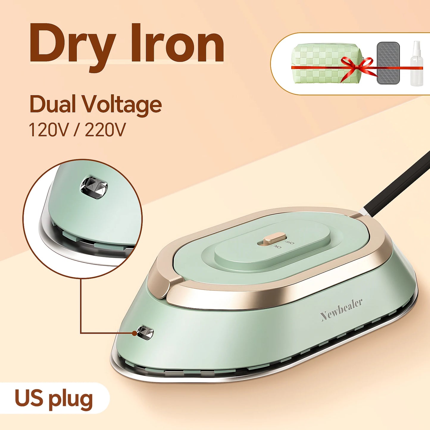 Portable Electric Iron Dual Voltage 110V/220V 30S Preheating Non-steam Travel Mini Dry Iron for Quilting Sewing Clothes