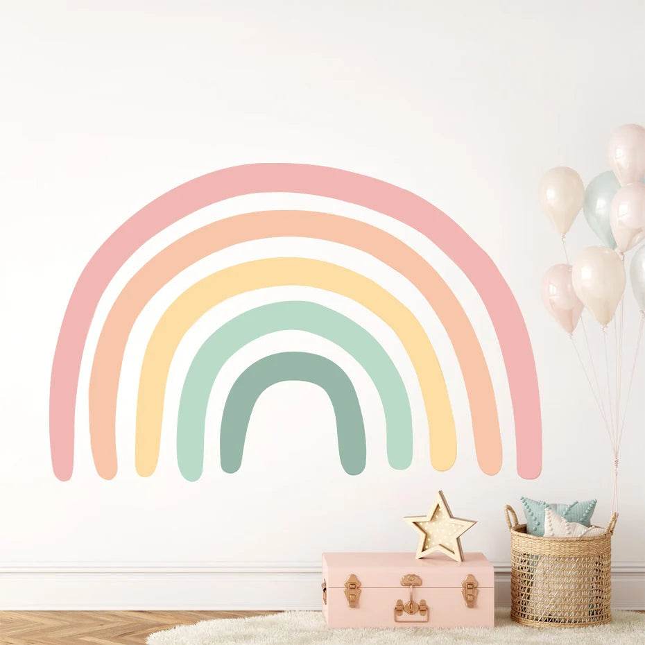 Boho Large Rainbow Beige Pink Watercolor Wall Sticker Vinyl DIY Removable Wall Decals Nursery Girls Room Playroom Home Decor - P12 Hub Europe