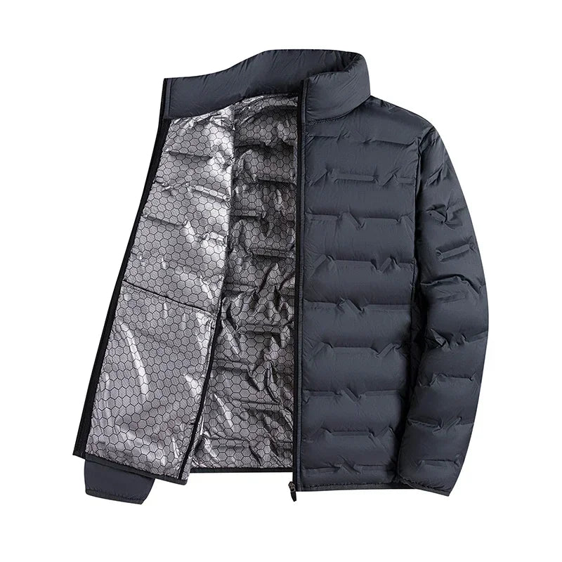 CHUJIE Winter white down jacket men's graphene self heating windproof pleated down jacket stand collar casual warm down jacket