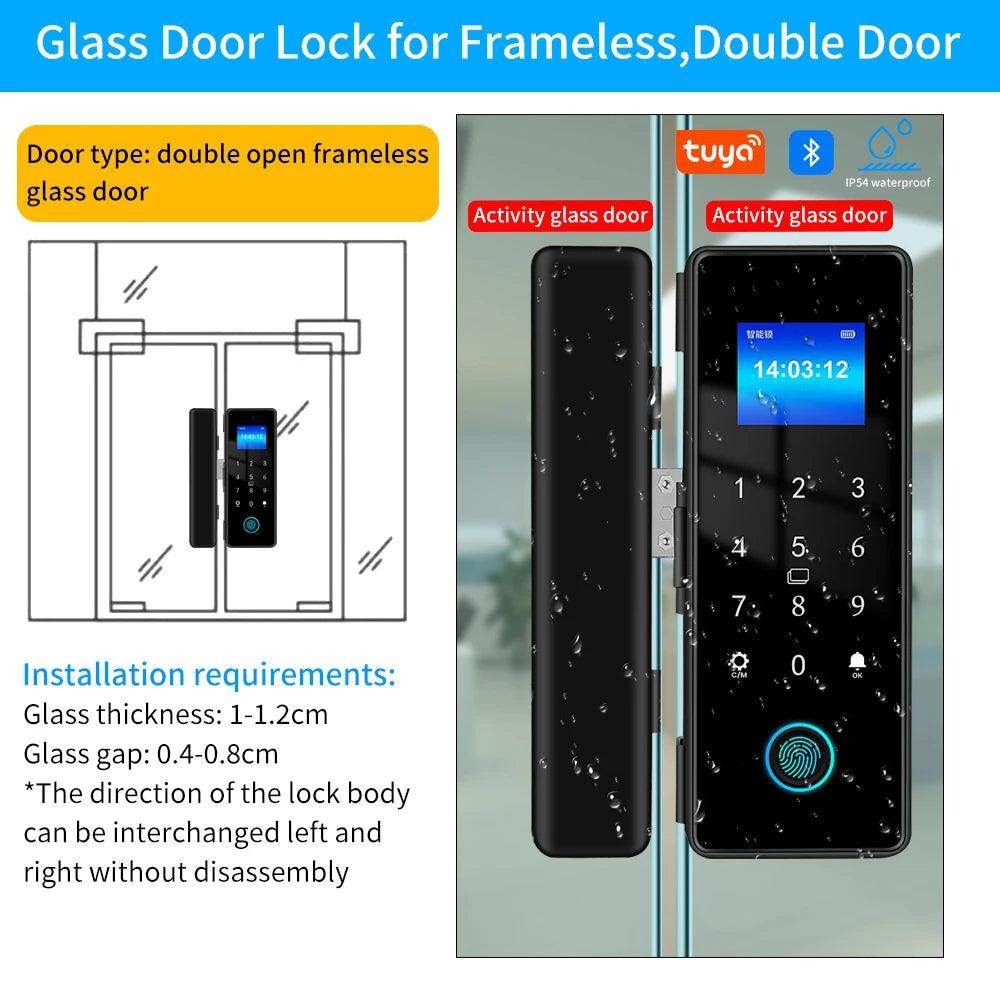 Glass Door Lock Bluetooth IP54, Fingerprint, Card, Code, App - P12 Hub Europe