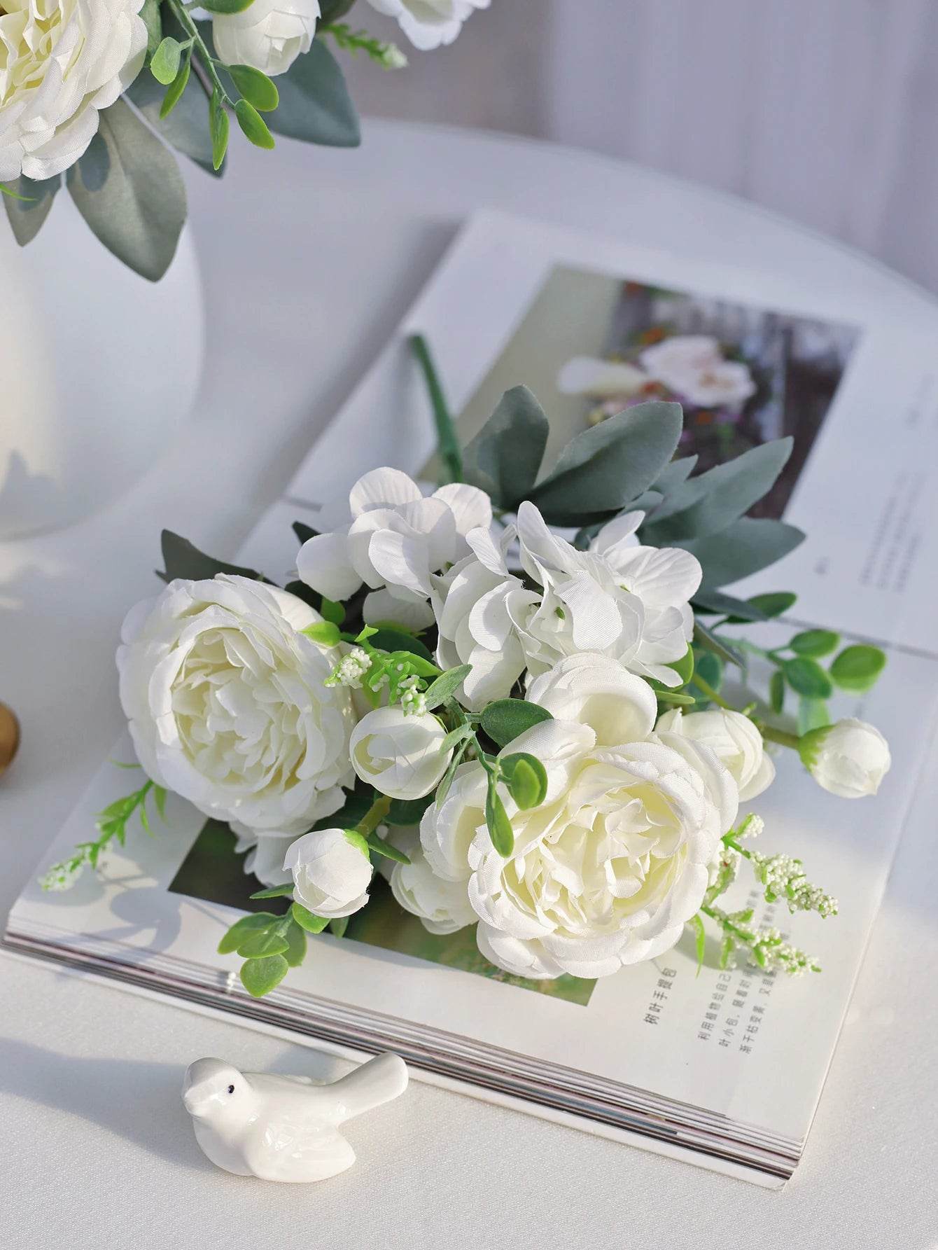 1PC Artificial Flowers Wedding Home Bedroom Decoration Bridal Bouquet Garden Fake Silk Peony Hydrangeas Vase for Board Outdoors - P12 Hub Europe