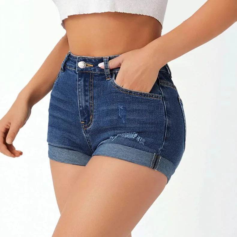 Women's Ripped High-Waist Denim Shorts - P12 Hub Europe