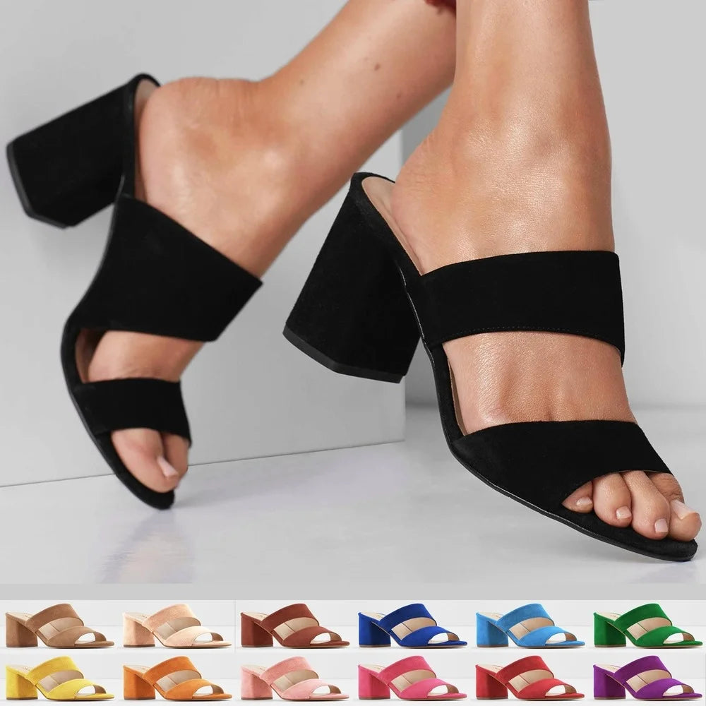 Summer Casual Women Sandals Fashion 5cm Sexy Open Toe Thick Heel Ship-on High Heels Red Black Wedding Party Dress Shoes