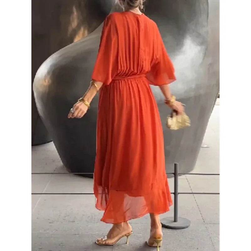 V-Neck Bat Sleeve Dress - Strappy Irregular Summer Style - P12 Hub Europe
