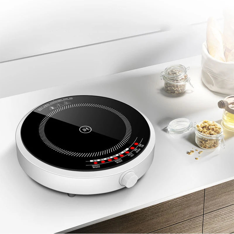 Round Smart Induction Cooker Household High Power 2200W Mini Gift Electric Hot Pot Black Microcrystalline Panel