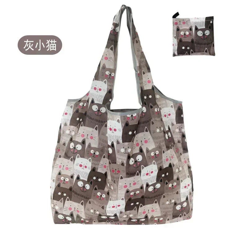 Fashion Printing Foldable Eco-Friendly Shopping Bag Tote Folding Pouch Handbags Reusable Large-capacity for Travel Grocery Bag