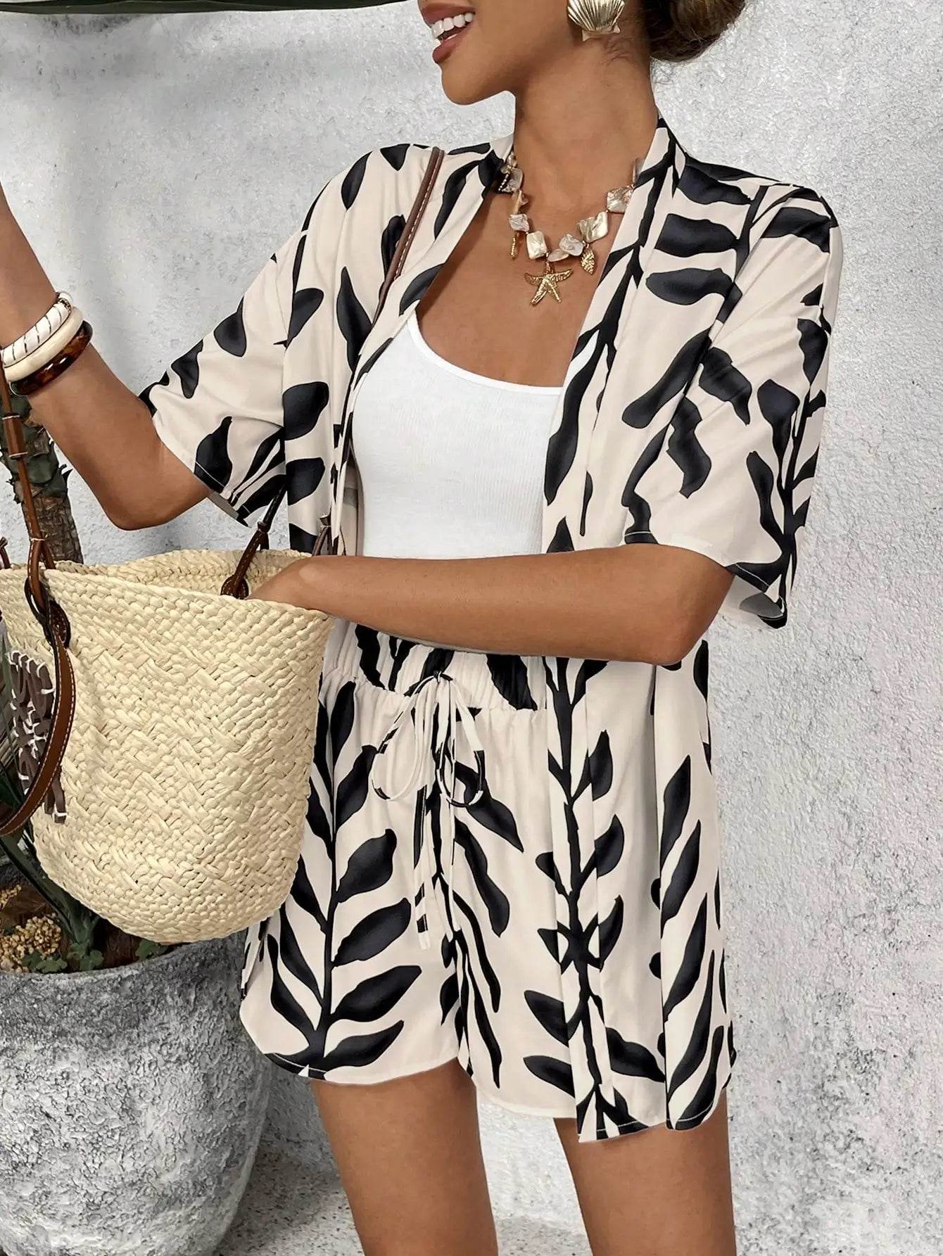 Summer Geometric Blouse Shorts Set - P12 Hub Europe