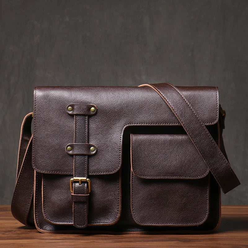 GURO Vintage Deluxe Leather Messenger Bag High Quality Crazy Horse Cowhide Shoulder Sling Bag Weekend Crossbody For 12 Inch Ipad