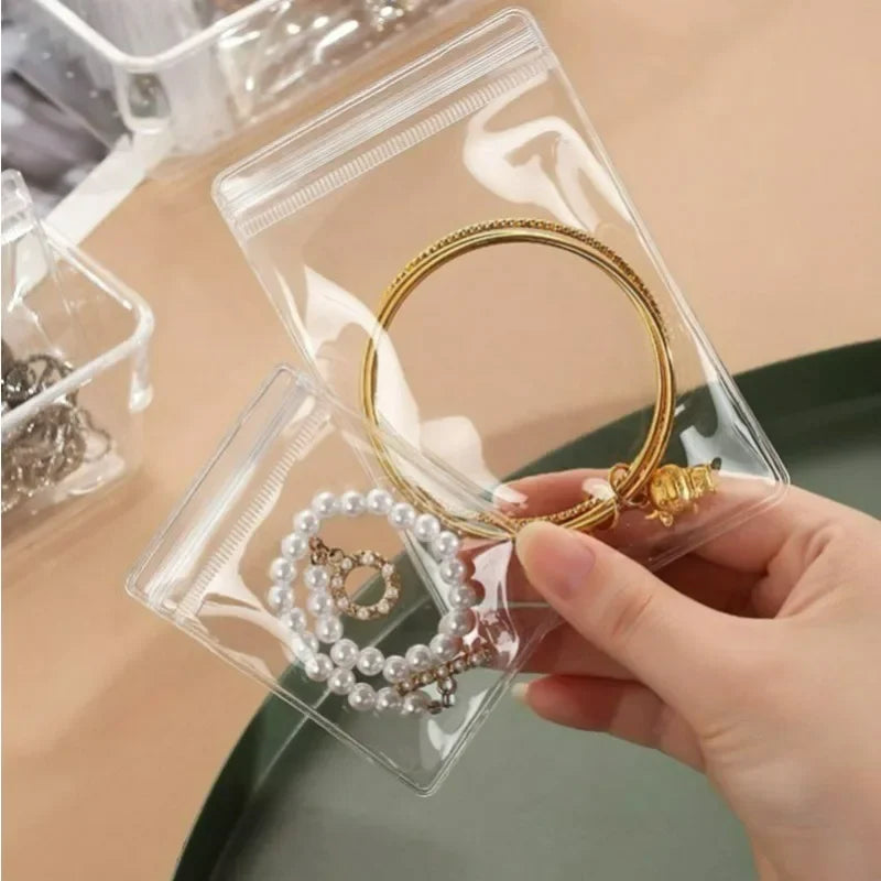 100/10Pcs PVC Jewelry Package Bags Thicken Self Sealing Pouches Anti-Oxidation Earring Necklace Clear Organizer Bag Reusable