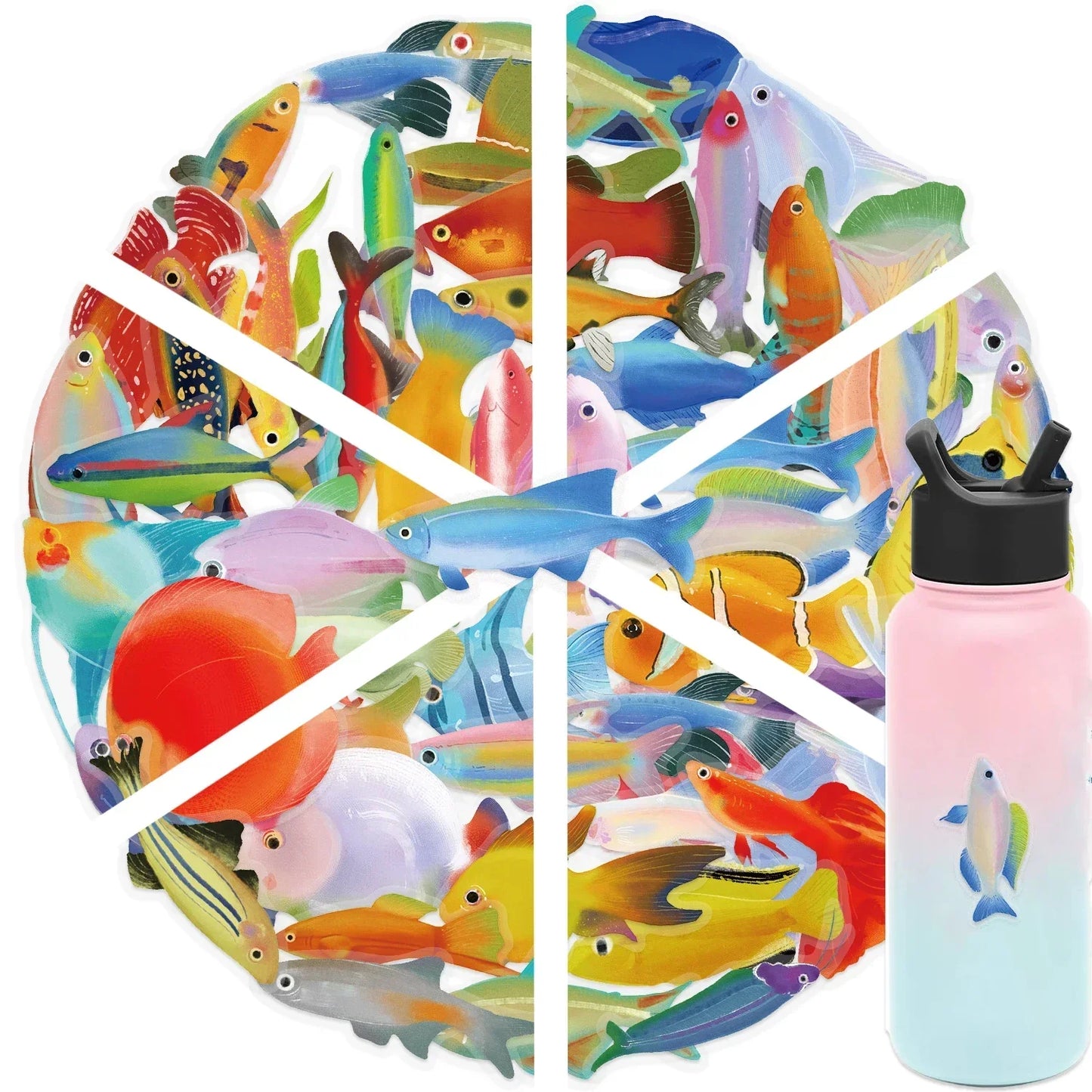 50pcs Cartoon Marine Creatures Fish Stickers Fishing Box Suitcase Laptop Guitar Skateboard Bike Diy Decorative Pet Stickers