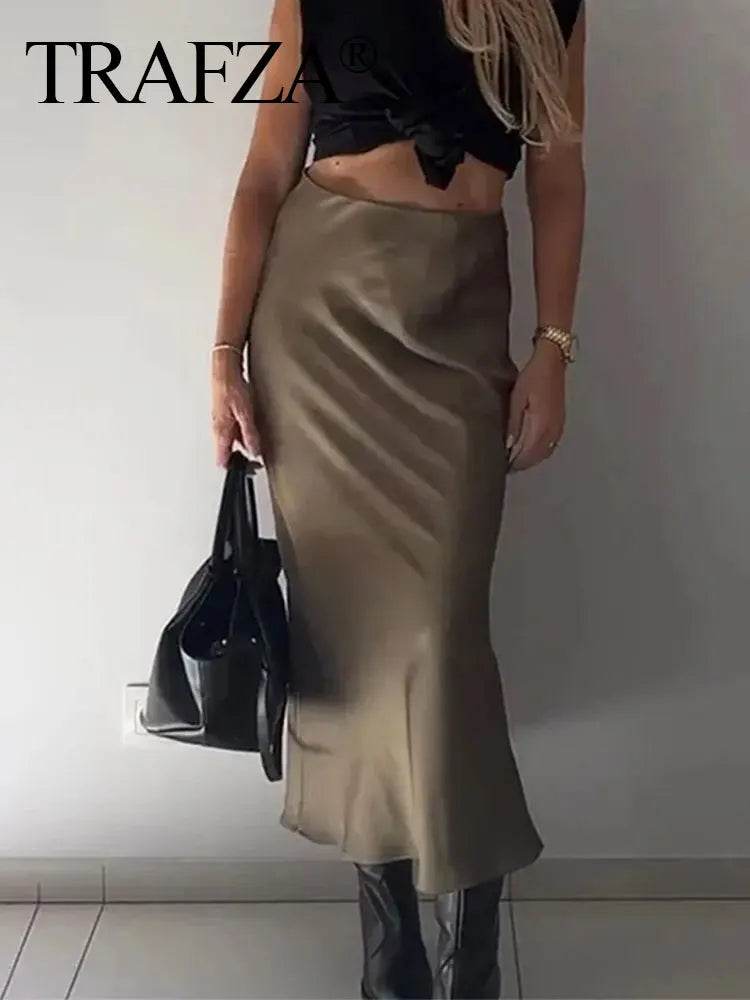 Women's Y2K Satin Midi Skirt - P12 Hub Europe