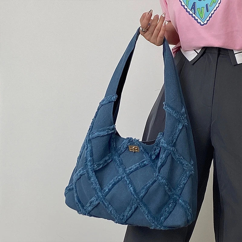 Denim Woven Underarm Bag Women's Niche Design Retro Casual Large - capacity Shoulder Handbag