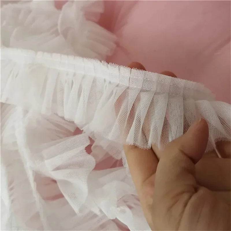 5CM Wide Double Layers 3D Pleated Mesh Lace Fabric Ruffle Trim Embroidered Collar Ribbon Sewing Clothing Skirt Splicing Material - P12 Hub Europe