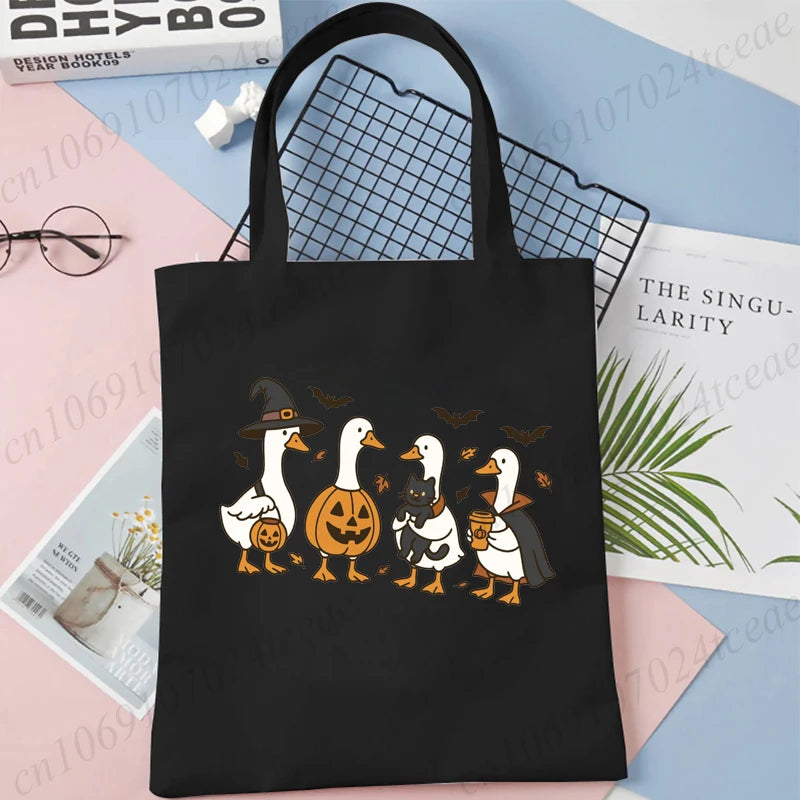 Funny Halloween Goose Wome's Tote Bags Reusable Handbag Shopping Totes Just A Spooky Goose Casual Fashion Shoulder Shopping Bag