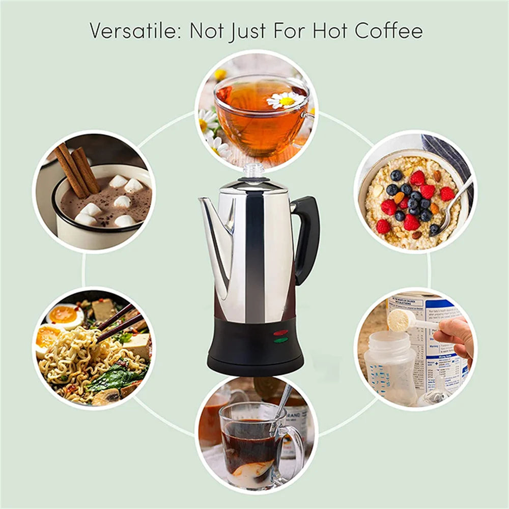 Coffee Percolator Pot Electric Stainless Steel Geyser Coffee Maker 12 Cups Drip Kettle Espresso Machine Home Cafe Kitchen Tools