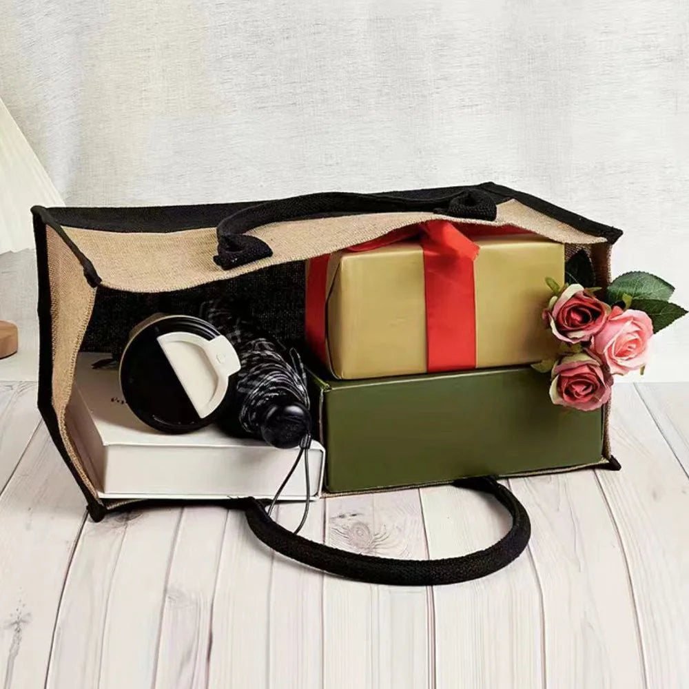 Shopping Bag Burlap Tote Bag Jute Bags Lightweight Handbag Portable LargeCapacity Women Grocery Organizer Garland Letter Pattern