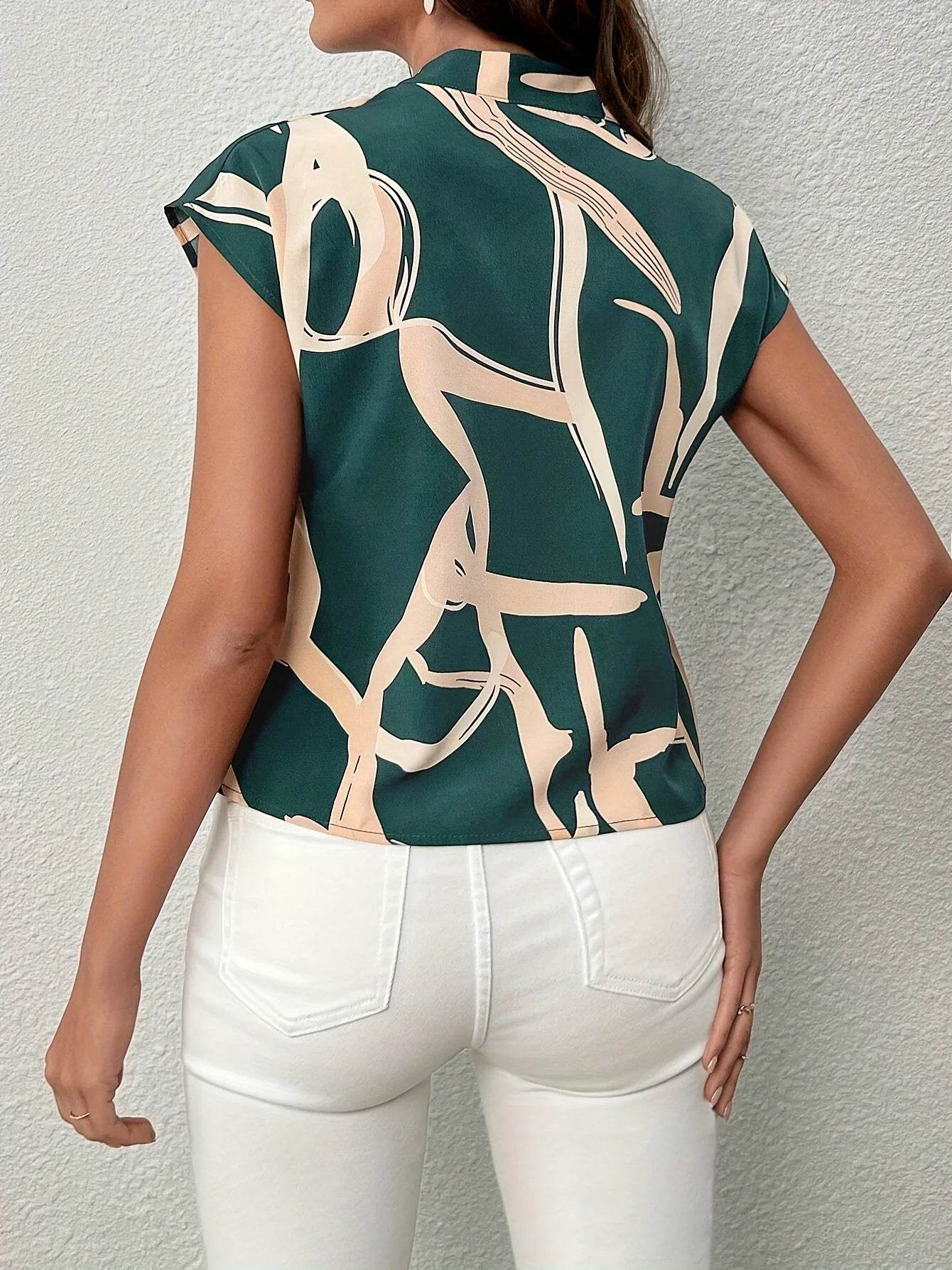 Brush Print Tie Neck Blouse - P12 Hub Europe